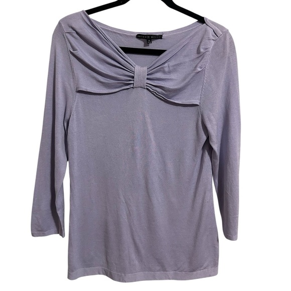ANTONIO MELANI Purple Bow Inspired Silk Blend Blouse Career Feminine Blouse M - Picture 2 of 7